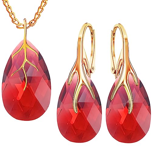 MŚ 1997 MENNICA ŚWIDNICKA Ohrringe Silber 925 mit Halskette Damen Set - Vergoldet 24 K - Hochwertige Zirkone - Schmuck Kette damen - Ohrringe Set mit Halskette Ideal Geschenkidee (Scarlet) von MŚ 1997 MENNICA ŚWIDNICKA