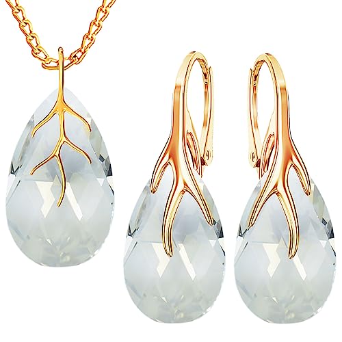 MŚ 1997 MENNICA ŚWIDNICKA Ohrringe Silber 925 mit Halskette Damen Set - Vergoldet 24 K - Hochwertige Zirkone - Schmuck Kette damen - Ohrringe Set mit Halskette Ideal Geschenkidee (Silver Shade) von MŚ 1997 MENNICA ŚWIDNICKA