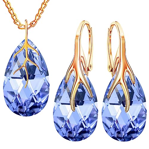 MŚ 1997 MENNICA ŚWIDNICKA Ohrringe Silber 925 mit Halskette Damen Set - Vergoldet 24 K - Hochwertige Zirkone - Schmuck Kette damen - Ohrringe Set mit Halskette Ideal Geschenkidee (Violet Cal) von MŚ 1997 MENNICA ŚWIDNICKA