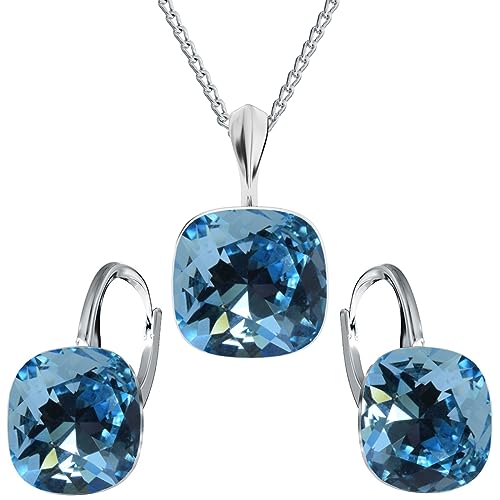 MŚ 1997 MENNICA ŚWIDNICKA Schmuckset Ohrringe Silber 925 mit Halskette Damen Set - Hochwertige Marken Kristalle - Ohrringe mit Kette Geschenk für Frau (Aquamarine) von MŚ 1997 MENNICA ŚWIDNICKA