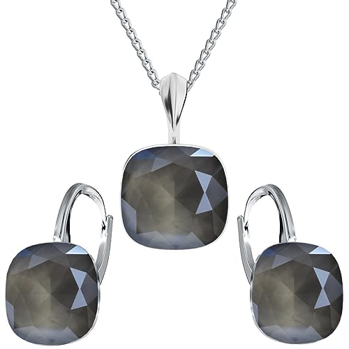 MŚ 1997 MENNICA ŚWIDNICKA Schmuckset Ohrringe Silber 925 mit Halskette Damen Set - Hochwertige Marken Kristalle - Ohrringe mit Kette Geschenk für Frau (Grey) von MŚ 1997 MENNICA ŚWIDNICKA