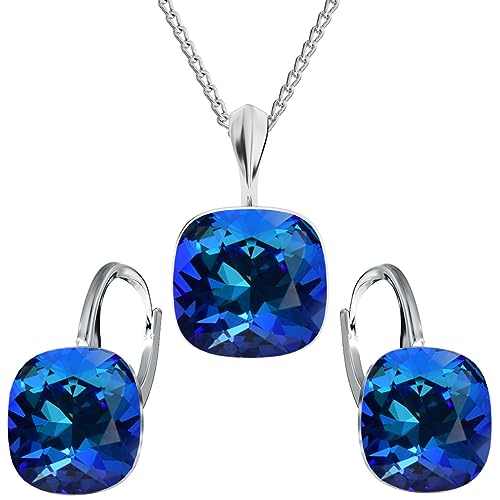MŚ 1997 MENNICA ŚWIDNICKA Schmuckset Ohrringe Silber 925 mit Halskette Damen Set - Hochwertige Marken Kristalle - Ohrringe mit Kette Geschenk für Frau (Bermuda Blue) von MŚ 1997 MENNICA ŚWIDNICKA