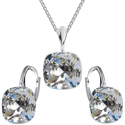 MŚ 1997 MENNICA ŚWIDNICKA Schmuckset Ohrringe Silber 925 mit Halskette Damen Set - Hochwertige Marken Kristalle - Ohrringe mit Kette Geschenk für Frau (Crystal) von MŚ 1997 MENNICA ŚWIDNICKA