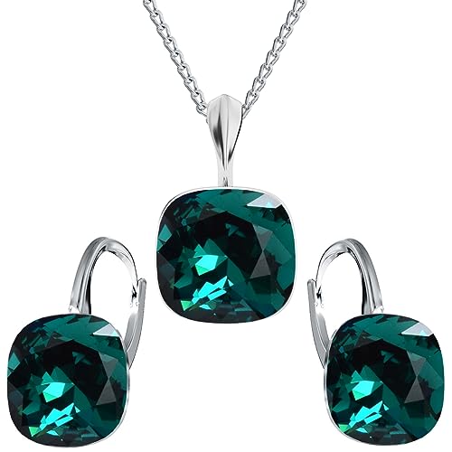 MŚ 1997 MENNICA ŚWIDNICKA Schmuckset Ohrringe Silber 925 mit Halskette Damen Set - Hochwertige Marken Kristalle - Ohrringe mit Kette Geschenk für Frau (Emerald) von MŚ 1997 MENNICA ŚWIDNICKA