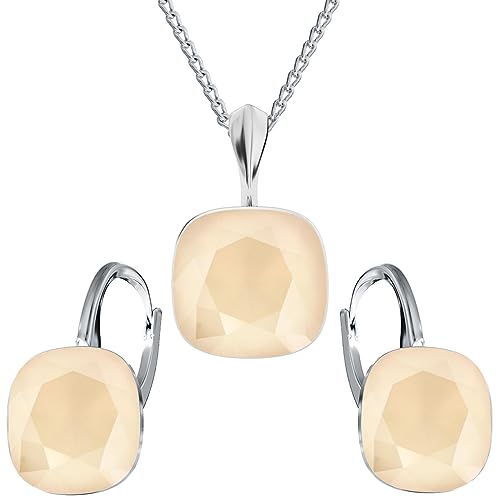 MŚ 1997 MENNICA ŚWIDNICKA Schmuckset Ohrringe Silber 925 mit Halskette Damen Set - Hochwertige Marken Kristalle - Ohrringe mit Kette Geschenk für Frau (Ivory) von MŚ 1997 MENNICA ŚWIDNICKA