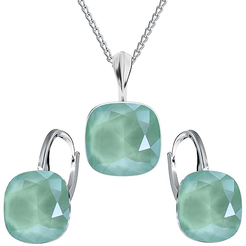 MŚ 1997 MENNICA ŚWIDNICKA Schmuckset Ohrringe Silber 925 mit Halskette Damen Set - Hochwertige Marken Kristalle - Ohrringe mit Kette Geschenk für Frau (Mint) von MŚ 1997 MENNICA ŚWIDNICKA