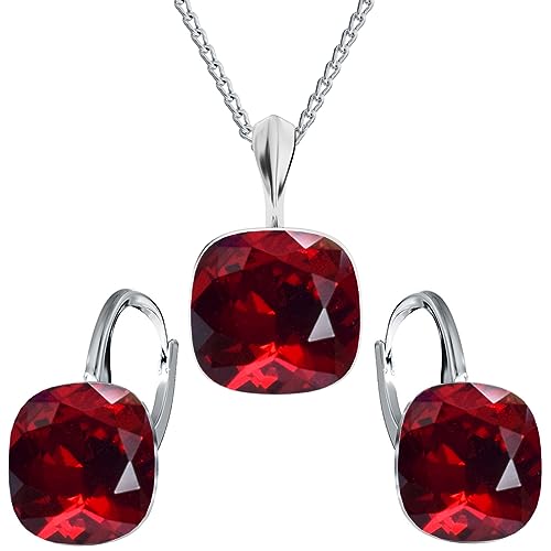 MŚ 1997 MENNICA ŚWIDNICKA Schmuckset Ohrringe Silber 925 mit Halskette Damen Set - Hochwertige Marken Kristalle - Ohrringe mit Kette Geschenk für Frau (Siam) von MŚ 1997 MENNICA ŚWIDNICKA