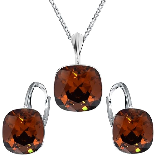 MŚ 1997 MENNICA ŚWIDNICKA Schmuckset Ohrringe Silber 925 mit Halskette Damen Set - Hochwertige Marken Kristalle - Ohrringe mit Kette Geschenk für Frau (Smoked Amber) von MŚ 1997 MENNICA ŚWIDNICKA