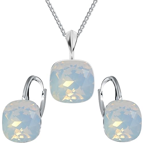 MŚ 1997 MENNICA ŚWIDNICKA Schmuckset Ohrringe Silber 925 mit Halskette Damen Set - Hochwertige Marken Kristalle - Ohrringe mit Kette Geschenk für Frau (White Opal) von MŚ 1997 MENNICA ŚWIDNICKA