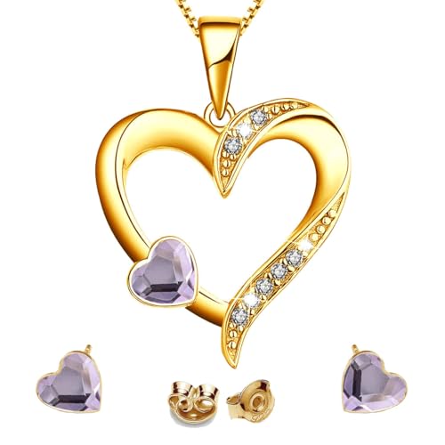 MŚ 1997 MENNICA ŚWIDNICKA Silber 925 Hochwertiges Eleganter Damen Schmuck-Set: Mit Herz Liebe und Schönheit - Zirkonia Kristalle, Zirconia und Kritalle Akzente (Violet) von MŚ 1997 MENNICA ŚWIDNICKA