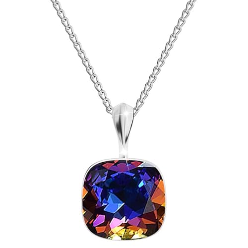 MŚ 1997 MENNICA ŚWIDNICKA Square Damen Halskette 925 Sterling Silber mit Marken Kristalle Anhänger Kette mit Anhänger Silber Kette Geschenk für Frau zum Geburtstag Jubiläum (Antique Pink) (Volcano) von MŚ 1997 MENNICA ŚWIDNICKA