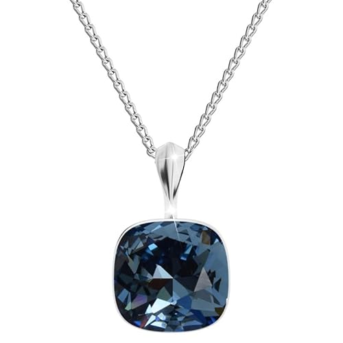 Square Damen Halskette 925 Sterling Silber mit Marken Kristalle Anhänger Kette mit Anhänger Silber Kette Geschenk für Frau zum Geburtstag Jubiläum (Denim Blue) von MŚ 1997 MENNICA ŚWIDNICKA