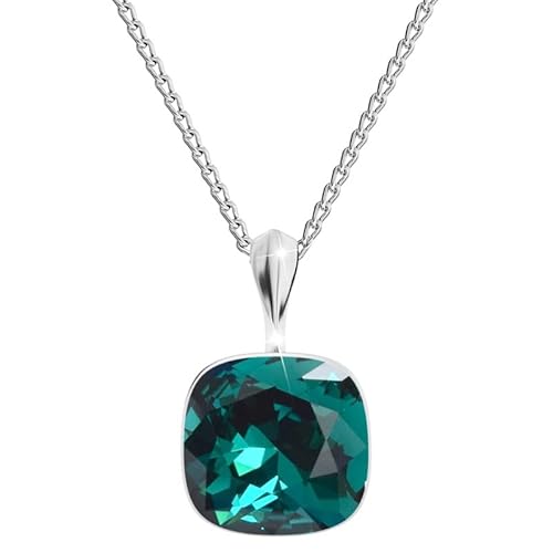 MŚ 1997 MENNICA ŚWIDNICKA Square Damen Halskette 925 Sterling Silber mit Marken Kristalle Anhänger Kette mit Anhänger Silber Kette Geschenk für Frau zum Geburtstag Jubiläum (Antique Pink) (Emerald) von MŚ 1997 MENNICA ŚWIDNICKA