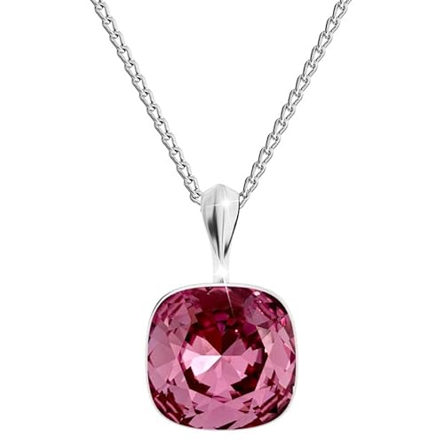 MŚ 1997 MENNICA ŚWIDNICKA Square Damen Halskette 925 Sterling Silber mit Marken Kristalle Anhänger Kette mit Anhänger Silber Kette Geschenk für Frau zum Geburtstag Jubiläum (Fuchsia) von MŚ 1997 MENNICA ŚWIDNICKA