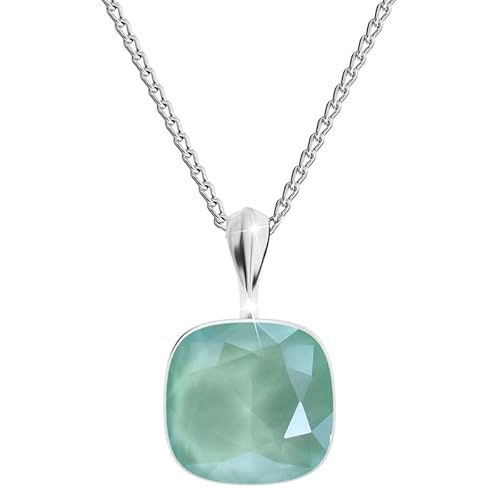 Square Damen Halskette 925 Sterling Silber mit Marken Kristalle Anhänger Kette mit Anhänger Silber Kette Geschenk für Frau zum Geburtstag Jubiläum (Antique Pink) (Mint Green) von MŚ 1997 MENNICA ŚWIDNICKA