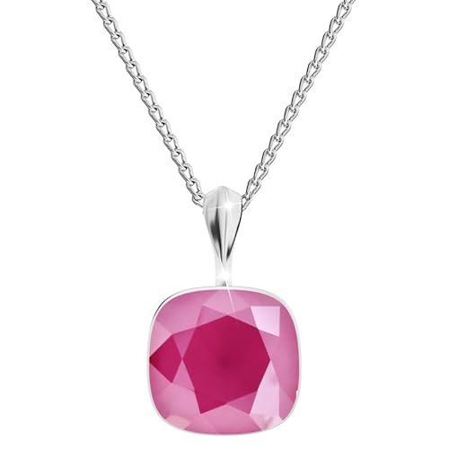 Square Damen Halskette 925 Sterling Silber mit Marken Kristalle Anhänger Kette mit Anhänger Silber Kette Geschenk für Frau zum Geburtstag Jubiläum (Antique Pink) (Peony Pink) von MŚ 1997 MENNICA ŚWIDNICKA