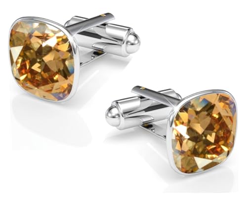 Manschettenknöpfe Herren Edelstahl 316L – Quadratisch mit Kristall – Elegant & Zeitlos – Hochzeit, Business, Geschenk für Männer – Anzug Hemd Accessoire (Golden Shadow) von MŚ 1997 MENNICA ŚWIDNICKA
