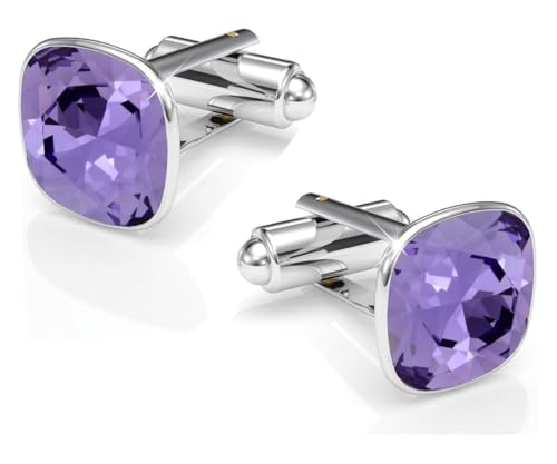 Manschettenknöpfe Herren Edelstahl 316L – Quadratisch mit Kristall – Elegant & Zeitlos – Hochzeit, Business, Geschenk für Männer – Anzug Hemd Accessoire (Tanzanite) von MŚ 1997 MENNICA ŚWIDNICKA