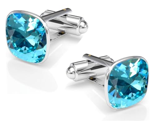 Manschettenknöpfe Herren Edelstahl 316L – Quadratisch mit Kristall – Elegant & Zeitlos – Hochzeit, Business, Geschenk für Männer – Anzug Hemd Accessoire (Turquoise) von MŚ 1997 MENNICA ŚWIDNICKA