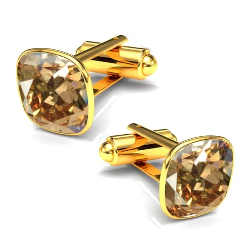 Manschettenknöpfe Herren Edelstahl 316L Vergoldet 24K – Quadratisch mit Kristall – Elegant & Zeitlos – Hochzeit, Business, Geschenk für Männer – Anzug Hemd Accessoire (Golden Shadow) von MŚ 1997 MENNICA ŚWIDNICKA