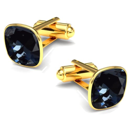 Manschettenknöpfe Herren Edelstahl 316L Vergoldet 24K – Quadratisch mit Kristall – Elegant & Zeitlos – Hochzeit, Business, Geschenk für Männer – Anzug Hemd Accessoire (Graphit) von MŚ 1997 MENNICA ŚWIDNICKA