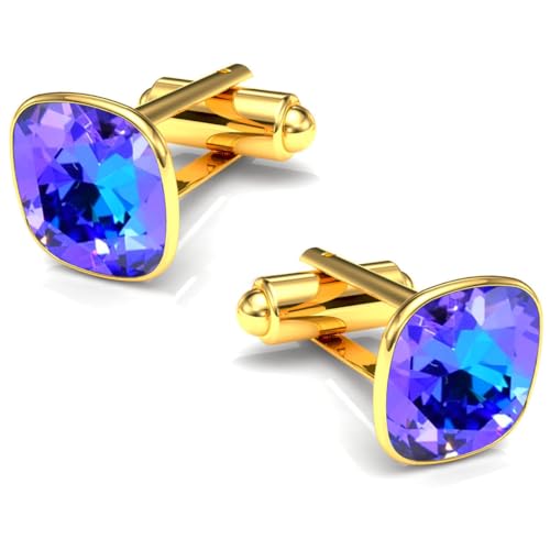 Manschettenknöpfe Herren Edelstahl 316L Vergoldet 24K – Quadratisch mit Kristall – Elegant & Zeitlos – Hochzeit, Business, Geschenk für Männer – Anzug Hemd Accessoire (Heliotrope) von MŚ 1997 MENNICA ŚWIDNICKA