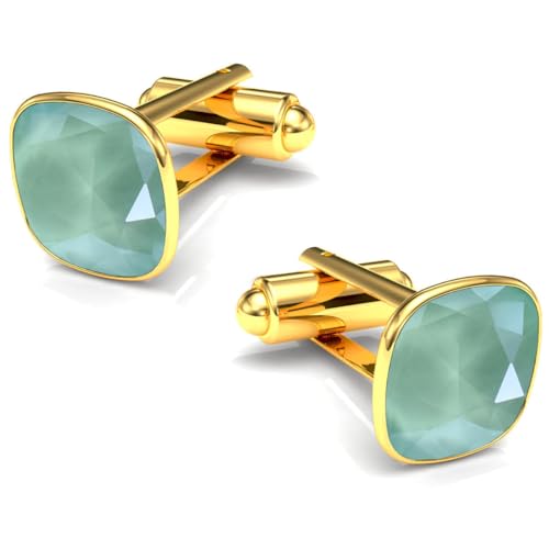 Manschettenknöpfe Herren Edelstahl 316L Vergoldet 24K – Quadratisch mit Kristall – Elegant & Zeitlos – Hochzeit, Business, Geschenk für Männer – Anzug Hemd Accessoire (Mint Green) von MŚ 1997 MENNICA ŚWIDNICKA