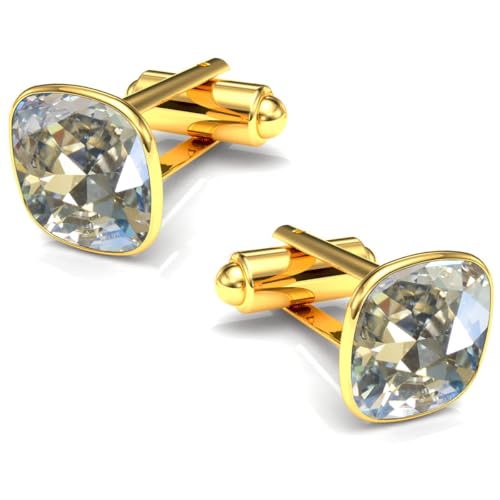 Manschettenknöpfe Herren Edelstahl 316L Vergoldet 24K – Quadratisch mit Kristall – Elegant & Zeitlos – Hochzeit, Business, Geschenk für Männer – Anzug Hemd Accessoire (Moonlight) von MŚ 1997 MENNICA ŚWIDNICKA