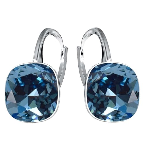 Damen Hängen Ohrringe Silber 925 mit Marken Kristalle Zirkonia - Schmuck Echt Silberne Hängende Ohrhanger für Frauen und Mädchen - Hängeohrringe Ideal Geschenk (Denim Blue) von MŚ 1997 MENNICA ŚWIDNICKA