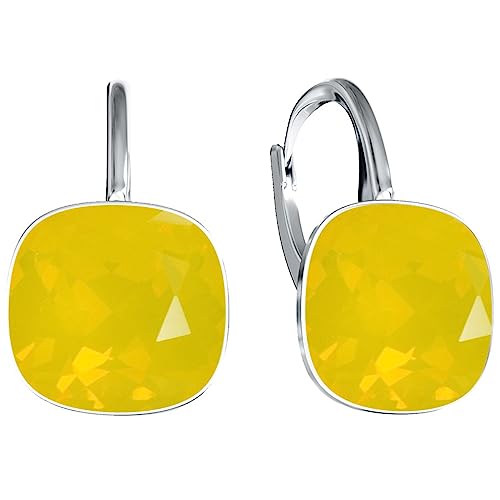 Damen Hängen Ohrringe Silber 925 mit Marken Kristalle Zirkonia - Schmuck Echt Silberne Hängende Ohrhanger für Frauen und Mädchen - Hängeohrringe Ideal Geschenk (yellow opal) von MŚ 1997 MENNICA ŚWIDNICKA