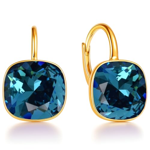 Ohrringe 925 Silber Österreichische Zirkonia - 24 karat Vergoltet Schmuck für Frauen und Mädchen - Hängeohrringe Ideal für Geschenke für Fraue (Indygo) von MŚ 1997 MENNICA ŚWIDNICKA