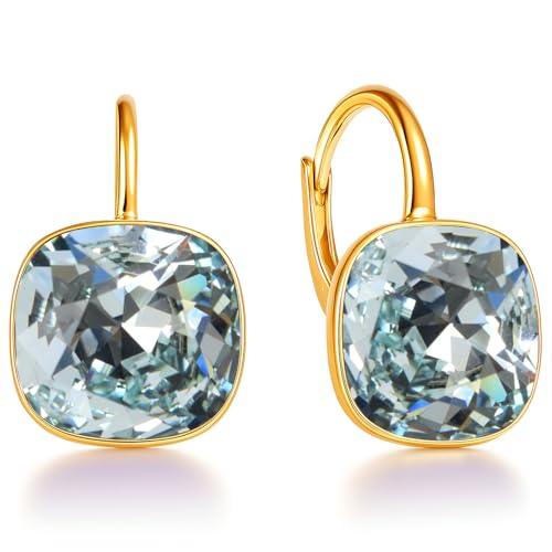 Ohrringe 925 Silber Österreichische Zirkonia - 24 karat Vergoltet Schmuck für Frauen und Mädchen - Hängeohrringe Ideal für Geschenke für Fraue (Light Azore) von MŚ 1997 MENNICA ŚWIDNICKA