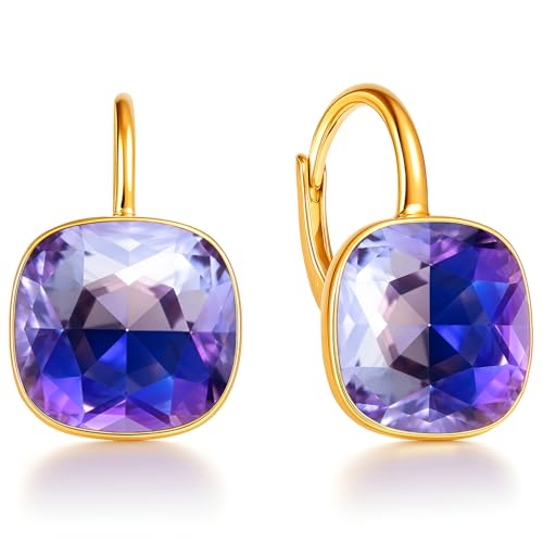 Ohrringe 925 Silber Österreichische Zirkonia - 24 karat Vergoltet Schmuck für Frauen und Mädchen - Hängeohrringe Ideal für Geschenke für Fraue (Violet Moonlight) von MŚ 1997 MENNICA ŚWIDNICKA