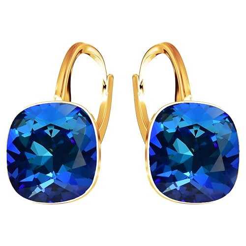 Ohrringe 925 Silber Österreichische Zirkonia - 24 karat Vergoltet Schmuck für Frauen und Mädchen - Hängeohrringe Ideal für Geschenke für Frauen (Bermuda Blue) von MŚ 1997 MENNICA ŚWIDNICKA