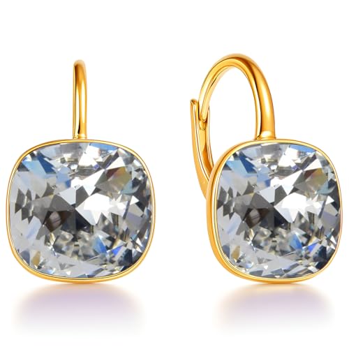 Ohrringe 925 Silber Österreichische Zirkonia - 24 karat Vergoltet Schmuck für Frauen und Mädchen - Hängeohrringe Ideal für Geschenke für Fraue (Crystal) von MŚ 1997 MENNICA ŚWIDNICKA