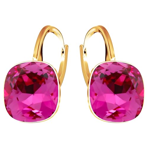 Ohrringe 925 Silber Österreichische Zirkonia - 24 karat Vergoltet Schmuck für Frauen und Mädchen - Hängeohrringe Ideal für Geschenke für Frauen (Fuchsia) von MŚ 1997 MENNICA ŚWIDNICKA