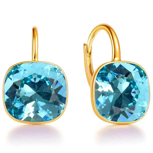 Ohrringe 925 Silber Österreichische Zirkonia - 24 karat Vergoltet Schmuck für Frauen und Mädchen - Hängeohrringe Ideal für Geschenke für Fraue (Turkus) von MŚ 1997 MENNICA ŚWIDNICKA