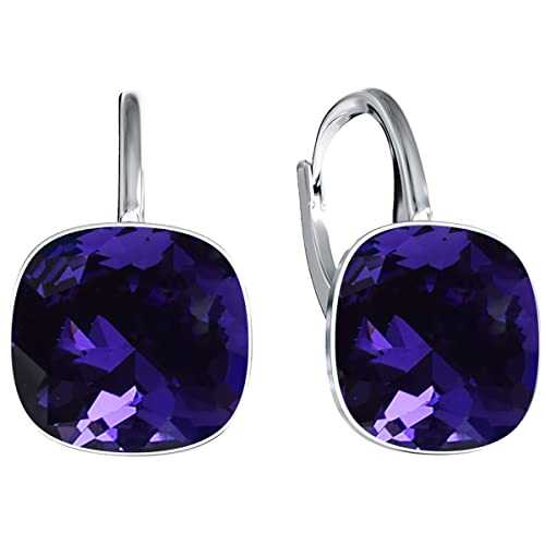 Damen Hängen Ohrringe Silber 925 mit Marken Kristalle Zirkonia - Schmuck Echt Silberne Hängende Ohrhanger für Frauen und Mädchen - Hängeohrringe Ideal Geschenk (Dark Purple) von MŚ 1997 MENNICA ŚWIDNICKA