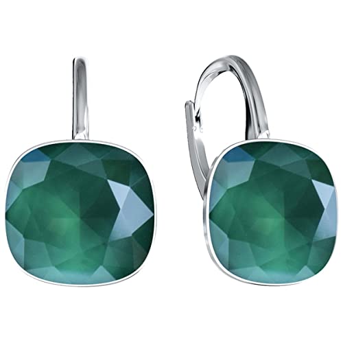 Damen Hängen Ohrringe Silber 925 mit Marken Kristalle Zirkonia - Schmuck Echt Silberne Hängende Ohrhanger für Frauen und Mädchen - Hängeohrringe Ideal Geschenk (Royal Green) von MŚ 1997 MENNICA ŚWIDNICKA