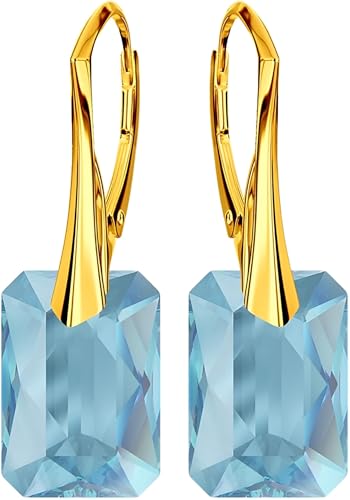 Ohrringe Damenohrringe Klapperverschluß Silber 925 Ohrhänger mit Kristallen Vergoldung mit Gelbgold 24 Karat / 750 Gold Ohrschmuck Geschenk für Frau Mädchen (Aquamarine) von MŚ 1997 MENNICA ŚWIDNICKA
