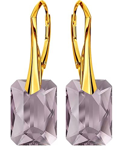 Ohrringe Damenohrringe Klapperverschluß Silber 925 Ohrhänger mit Kristallen Vergoldung mit Gelbgold 24 Karat / 750 Gold Ohrschmuck Geschenk für Frau Mädchen (Light Ametyst) von MŚ 1997 MENNICA ŚWIDNICKA
