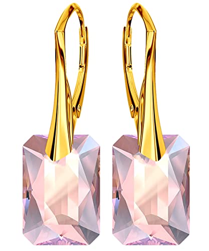 Ohrringe Damenohrringe Klapperverschluß Silber 925 Ohrhänger mit Kristallen Vergoldung mit Gelbgold 24 Karat / 750 Gold Ohrschmuck Geschenk für Frau Mädchen (Light Rose Shimmer) von MŚ 1997 MENNICA ŚWIDNICKA