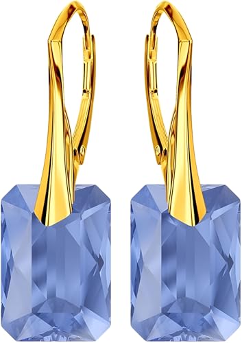 Ohrringe Damenohrringe Klapperverschluß Silber 925 Ohrhänger mit Kristallen Vergoldung mit Gelbgold 24 Karat / 750 Gold Ohrschmuck Geschenk für Frau Mädchen (Sapphire) von MŚ 1997 MENNICA ŚWIDNICKA