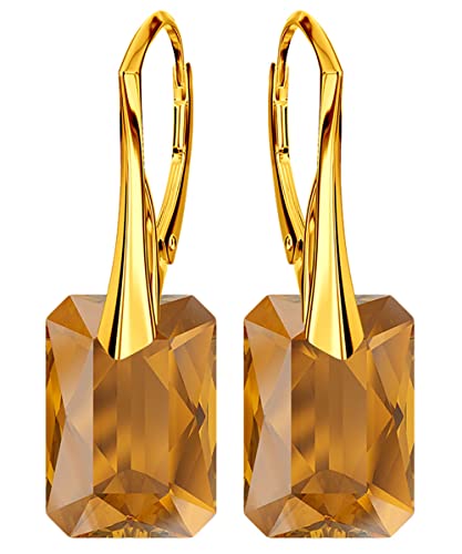 Ohrringe Damenohrringe Klapperverschluß Silber 925 Ohrhänger mit Kristallen Vergoldung mit Gelbgold 24 Karat / 750 Gold Ohrschmuck Geschenk für Frau Mädchen (Topaz) von MŚ 1997 MENNICA ŚWIDNICKA
