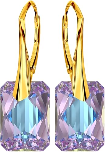 Ohrringe Damenohrringe Klapperverschluß Silber 925 Ohrhänger mit Kristallen Vergoldung mit Gelbgold 24 Karat / 750 Gold Ohrschmuck Geschenk für Frau Mädchen (Vitrail Light) von MŚ 1997 MENNICA ŚWIDNICKA