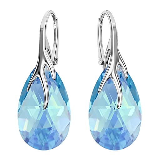 Hängen Silber Ohrringe 925 Silber mit Zirkonia - Schmuck für Frauen und Mädchen - Hängeohrringe Ideal für Geschenke für Frauen Hängende Damenohrringe (Aquamarine AB) von MŚ 1997 MENNICA ŚWIDNICKA