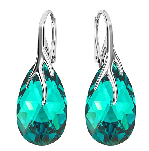 Raubtier-Ohrringe 925 Silber Österreichische Zirkonia - Schmuck für Frauen und Mädchen - Hängeohrringe Ideal für Geschenke für Frauen (Blue Zircon) von MŚ 1997 MENNICA ŚWIDNICKA