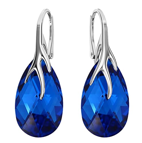 Hängen Silber Ohrringe 925 Silber mit Zirkonia - Schmuck für Frauen und Mädchen - Hängeohrringe Ideal für Geschenke für Frauen Hängende Damenohrringe (Capri Blue) von MŚ 1997 MENNICA ŚWIDNICKA