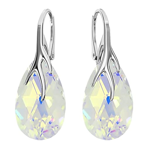 Hängen Silber Ohrringe 925 Silber mit Zirkonia - Schmuck für Frauen und Mädchen - Hängeohrringe Ideal für Geschenke für Frauen Hängende Damenohrringe (Crystal AB) von MŚ 1997 MENNICA ŚWIDNICKA