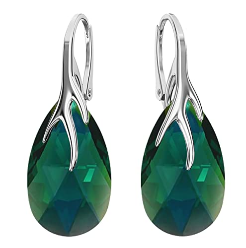 Hängen Silber Ohrringe 925 Silber mit Zirkonia - Schmuck für Frauen und Mädchen - Hängeohrringe Ideal für Geschenke für Frauen Hängende Damenohrringe (Emerald AB) von MŚ 1997 MENNICA ŚWIDNICKA